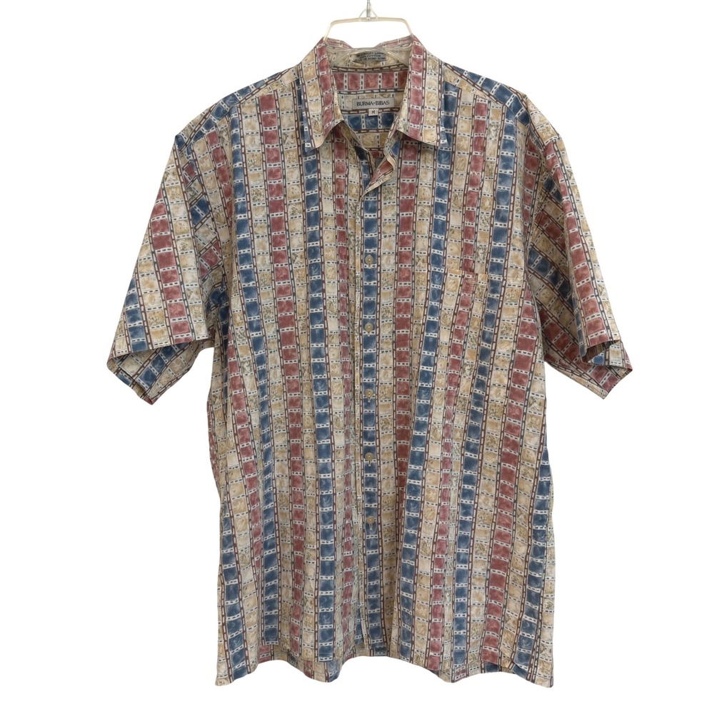Vtg‎ Burma Bibas Mens M 60 Singles Lawn Cotton Short Sleeve Abstract Print Shirt